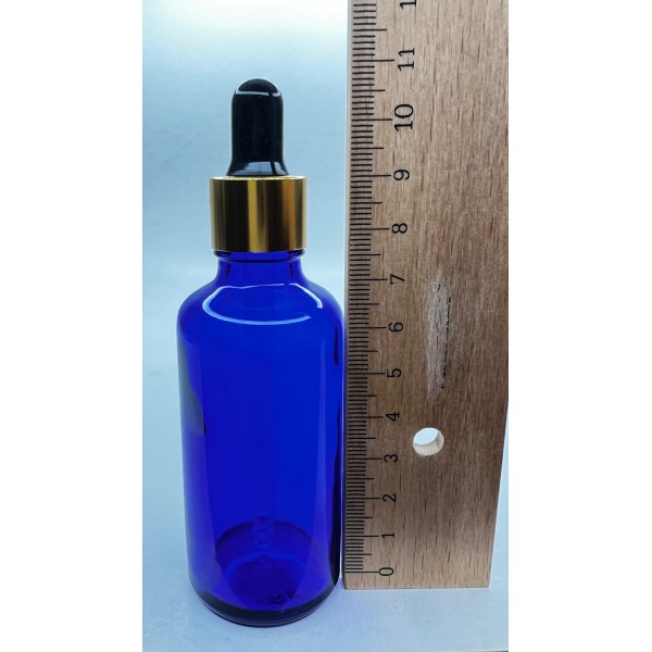 50 ml Mavi Cam Damlalıklı Şişe Gold Kapak Siyah Emzik