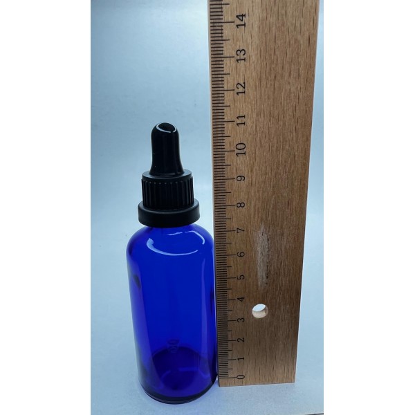 50 ml Mavi Cam Damlalıklı Şişe Siyah Kapak Siyah Emzik