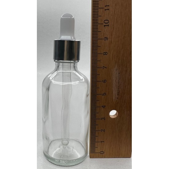 50 ml Şeffaf Cam Damlalıklı Şişe Gümüş Kapak Beyaz Emzik