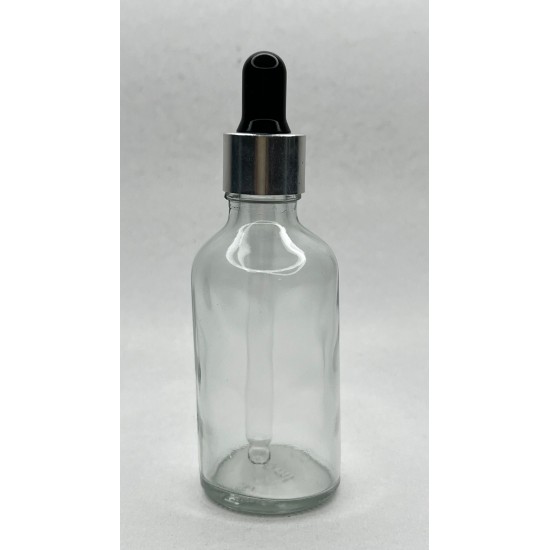 50 ml Şeffaf Cam Damlalıklı Şişe Gümüş Kapak Siyah Emzik