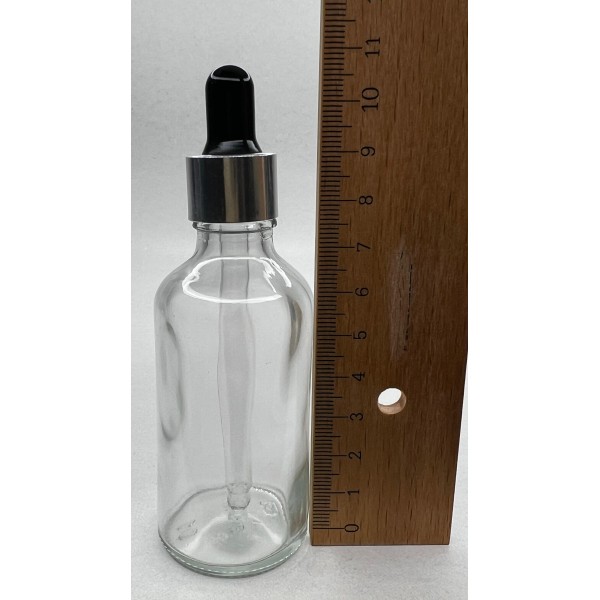 50 ml Şeffaf Cam Damlalıklı Şişe Gümüş Kapak Siyah Emzik
