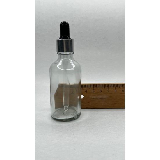 50 ml Şeffaf Cam Damlalıklı Şişe Gümüş Kapak Siyah Emzik