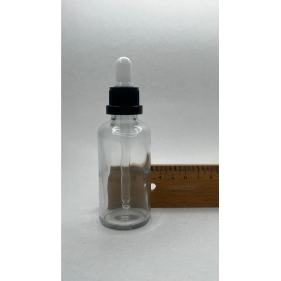 50 ml Şeffaf Cam Damlalıklı Şişe Siyah Kapak Beyaz Emzik