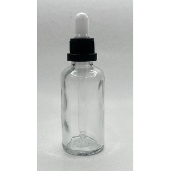 50 ml Şeffaf Cam Damlalıklı Şişe Siyah Kapak Beyaz Emzik