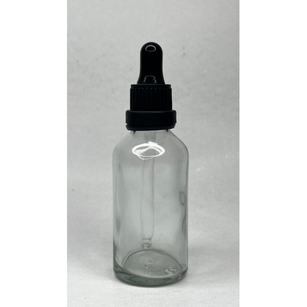 50 ml Şeffaf Cam Damlalıklı Şişe Siyah Kapak Siyah Emzik