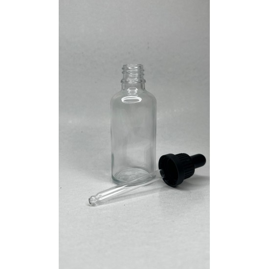 50 ml Şeffaf Cam Damlalıklı Şişe Siyah Kapak Siyah Emzik