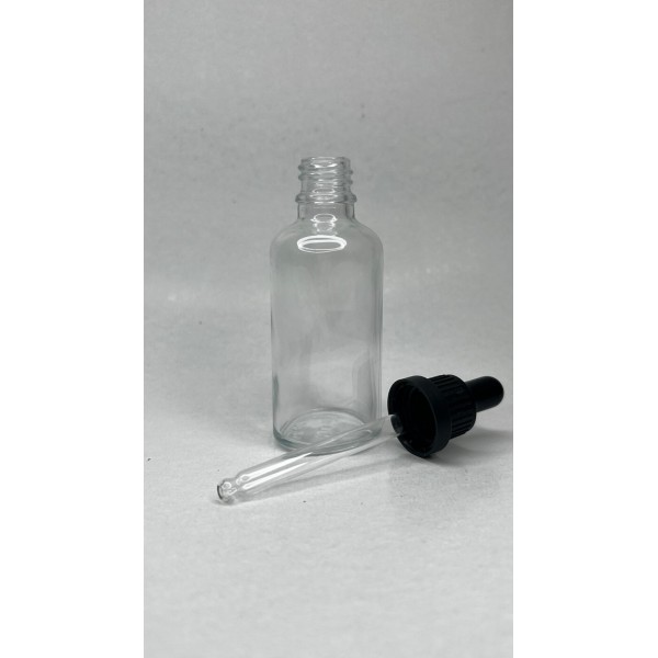 50 ml Şeffaf Cam Damlalıklı Şişe Siyah Kapak Siyah Emzik
