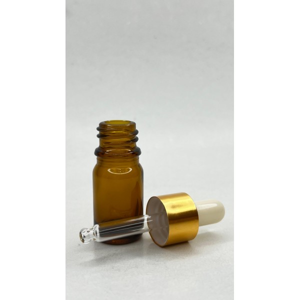 5 ml Kahverengi Cam Damlalıklı Şişe Gold Kapak Beyaz Emzik