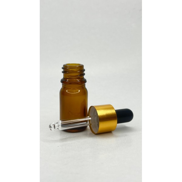 5 ml Kahverengi Cam Damlalıklı Şişe Gold Kapak Siyah Emzik 