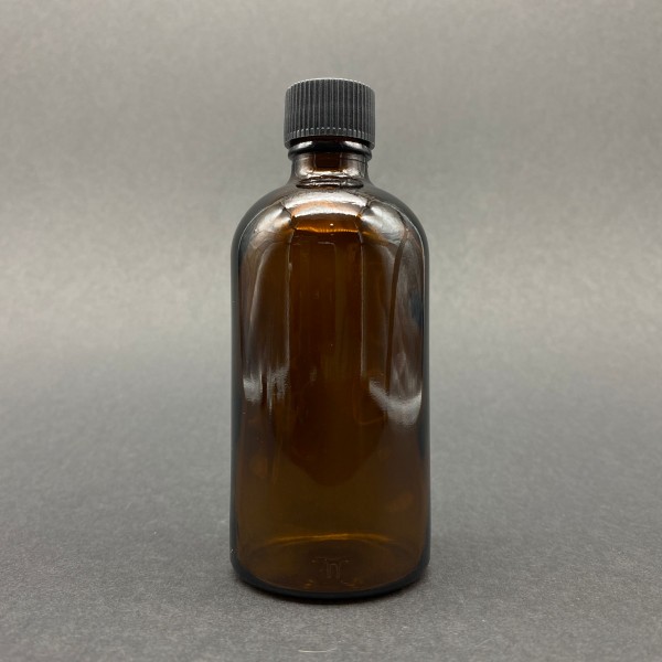 100 ml Kahverengi (Amber) Cam Şişe Siyah Plastik Düz Kapaklı