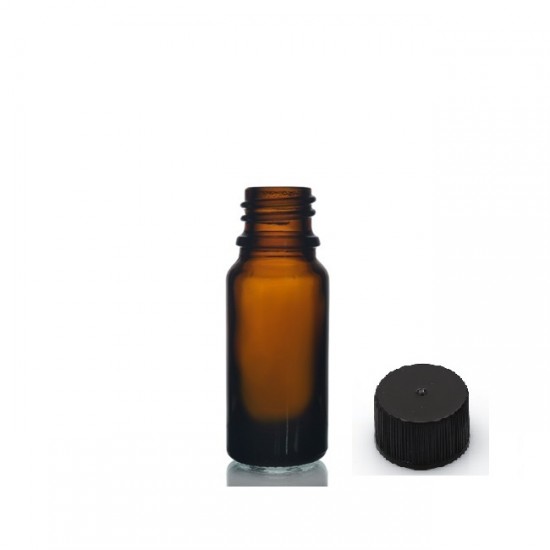 10 ml Kahverengi (Amber) Cam Şişe Siyah Plastik Düz Kapaklı