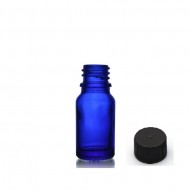 10 ml Mavi (Kobalt) Cam Şişe Siyah Plastik Düz Kapaklı