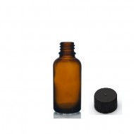20 ml Kahverengi (Amber) Cam Şişe Siyah Plastik Düz Kapaklı