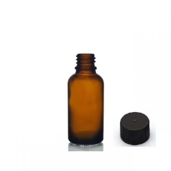 20 ml Kahverengi (Amber) Cam Şişe Siyah Plastik Düz Kapaklı