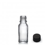 20 ml Şeffaf Cam Şişe Siyah Plastik Düz Kapaklı