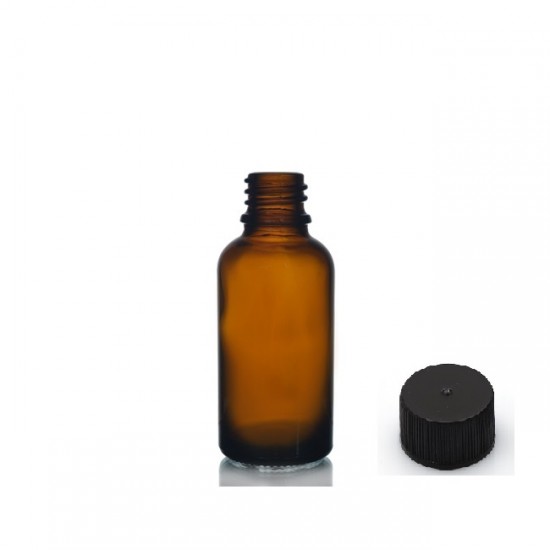 30 ml Kahverengi (Amber) Cam Şişe Siyah Plastik Düz Kapaklı