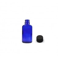 30 ml Mavi (Kobalt) Cam Şişe Siyah Plastik Düz Kapaklı