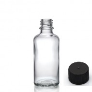 30 ml Şeffaf Cam Şişe Siyah Plastik Düz Kapaklı