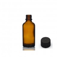 50 ml Kahverengi (Amber) Cam Şişe Siyah Plastik Düz Kapaklı