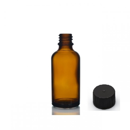 50 ml Kahverengi (Amber) Cam Şişe Siyah Plastik Düz Kapaklı
