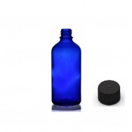 50 ml Mavi (Kobalt) Cam Şişe Siyah Plastik Düz Kapaklı