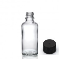 50 ml Şeffaf Cam Şişe Siyah Plastik Düz Kapaklı