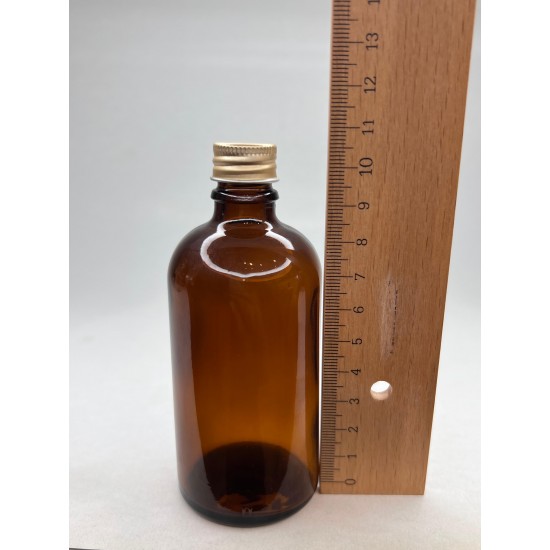 100 ml Kahverengi Cam Şişe Gold Metal Düz Kapaklı