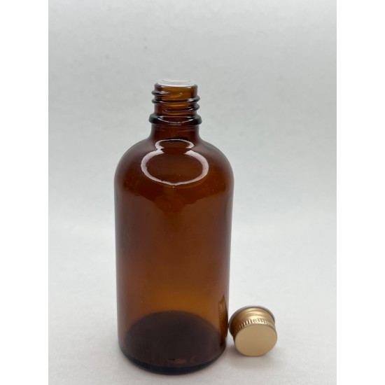 100 ml Kahverengi Cam Şişe Gold Metal Düz Kapaklı