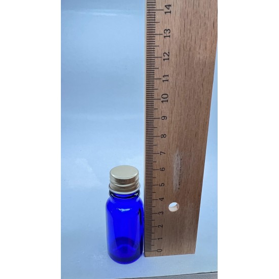 10 ml Mavi Cam Şişe Gold Metal Düz Kapaklı