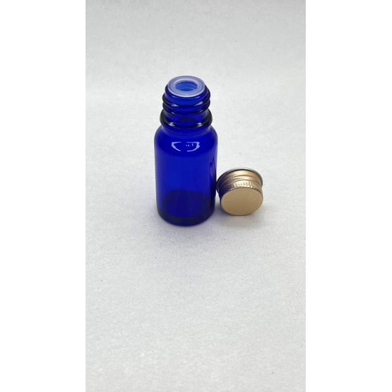 10 ml Mavi Cam Şişe Gold Metal Düz Kapaklı