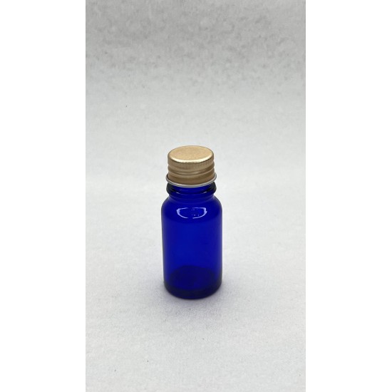 10 ml Mavi Cam Şişe Gold Metal Düz Kapaklı