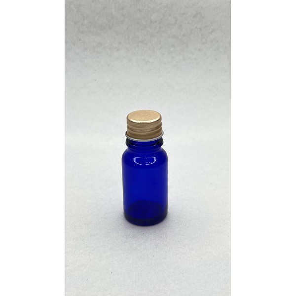 10 ml Mavi Cam Şişe Gold Metal Düz Kapaklı