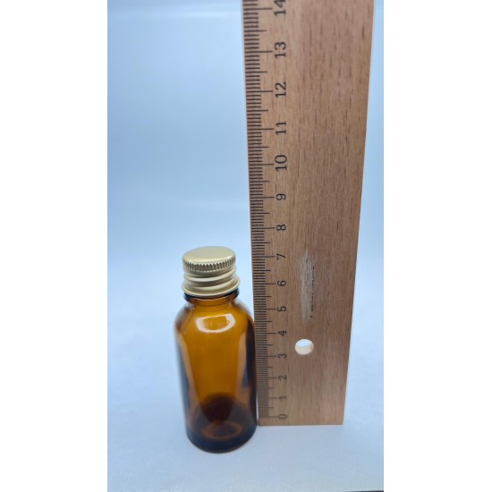 20 ml Kahverengi Cam Şişe Gold Metal Düz Kapaklı