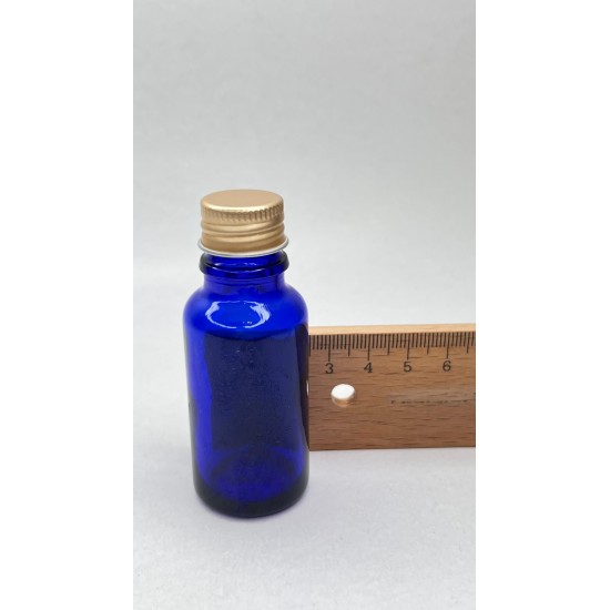 20 ml Mavi Cam Şişe Gold Metal Düz Kapaklı