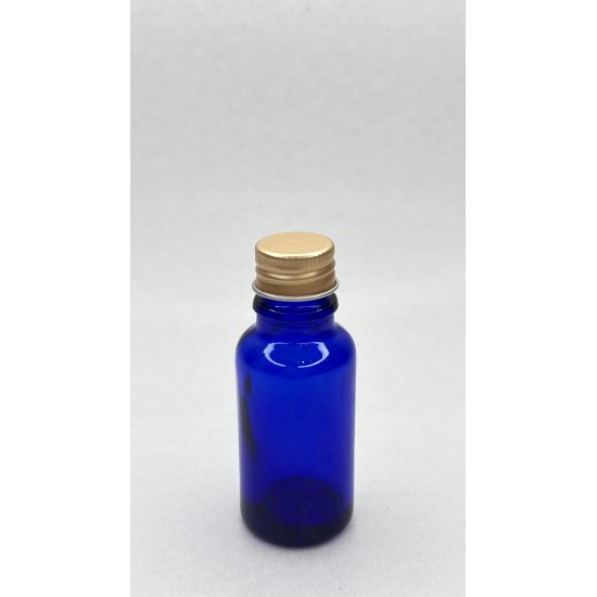 20 ml Mavi Cam Şişe Gold Metal Düz Kapaklı
