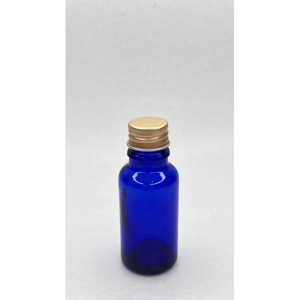 20 ml Mavi Cam Şişe Gold Metal Düz Kapaklı