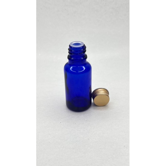 20 ml Mavi Cam Şişe Gold Metal Düz Kapaklı