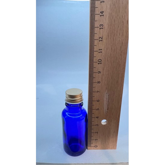 20 ml Mavi Cam Şişe Gold Metal Düz Kapaklı