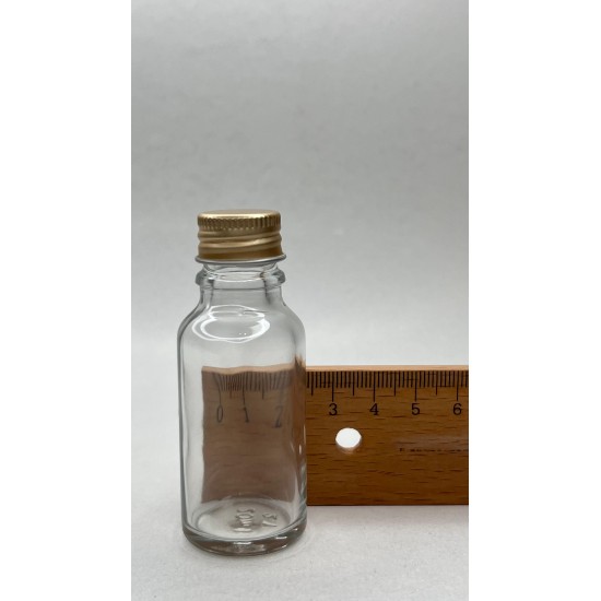 20 ml Şeffaf Cam Şişe Gold Metal Düz Kapaklı