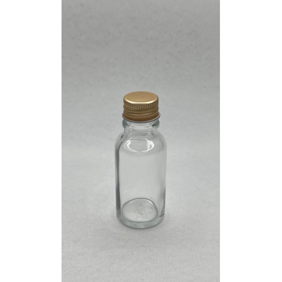 20 ml Şeffaf Cam Şişe Gold Metal Düz Kapaklı