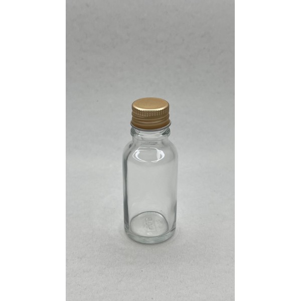 20 ml Şeffaf Cam Şişe Gold Metal Düz Kapaklı