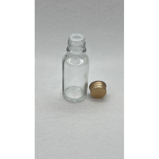 20 ml Şeffaf Cam Şişe Gold Metal Düz Kapaklı