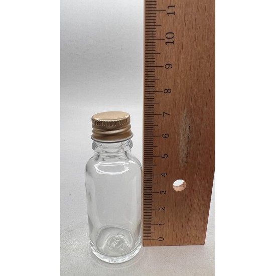 20 ml Şeffaf Cam Şişe Gold Metal Düz Kapaklı