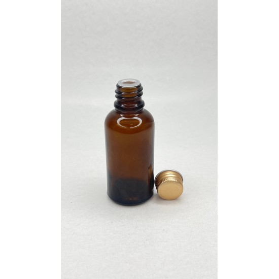 30 ml Kahverengi Cam Şişe Gold Metal Düz Kapaklı