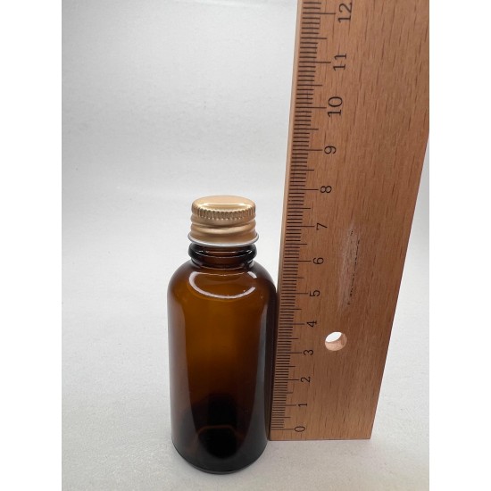 30 ml Kahverengi Cam Şişe Gold Metal Düz Kapaklı