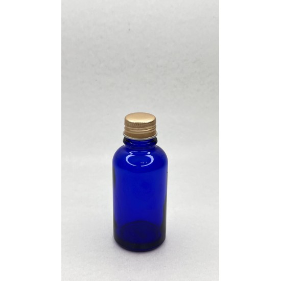 30 ml Mavi Cam Şişe Gold Metal Düz Kapaklı