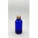 30 ml Mavi Cam Şişe Gold Metal Düz Kapaklı
