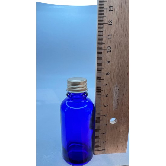 30 ml Mavi Cam Şişe Gold Metal Düz Kapaklı