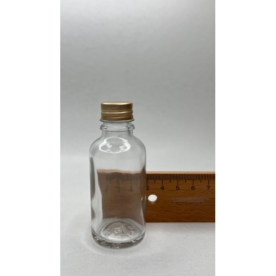 30 ml Şeffaf Cam Şişe Gold Metal Düz Kapaklı