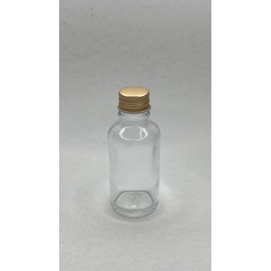 30 ml Şeffaf Cam Şişe Gold Metal Düz Kapaklı